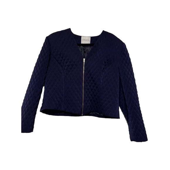 VTG~Doncaster~16~Navy Lined V-Neck Quilted Career Blazer Jacket~USA Made‎ - Picture 1 of 8